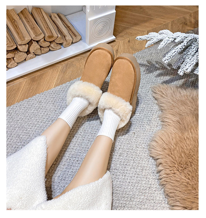 Bốt nữ cổ thấp da bò thật lót lông giữ ấm, đế dày 4 cm — Màu hạt dẻ (đế dày) chi tiết 14