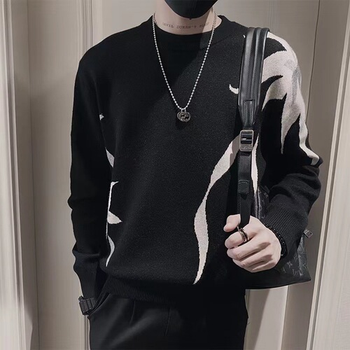 Men's Thick Crew Neck Sweater with Hip-Hop Style - New Winter Topwear, Trendy Brand Knitwear with Long sleeves