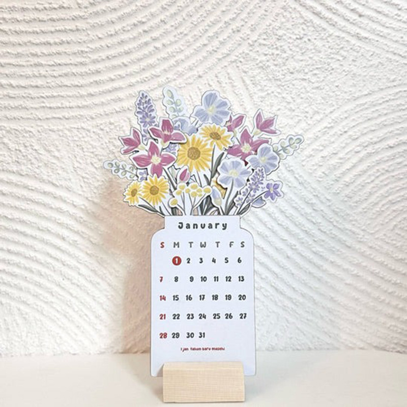 Calendario de Escritorio con Flores de Papel Estucado Decorativo para el Hogar y Oficina