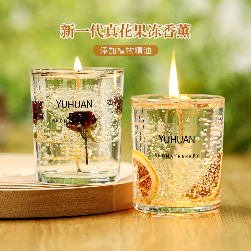 真花果冻花艺蜡烛玻璃杯卧室香氛摆件礼物伴手礼