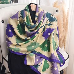 綿麻のシルクタオルの女性の春の夏のファッションの薄い金の田園風の花のプリントのシルクタオルの高級感の雰囲気のストールをまねます。