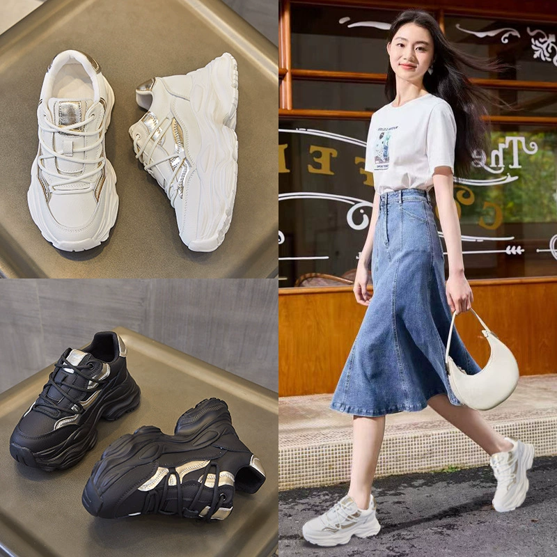 Обувь папы женский 2024 осень и зима новый цвет для повышения спортивного ветра дышащий дикий шнуровка женская обувь легкая беговая обувь