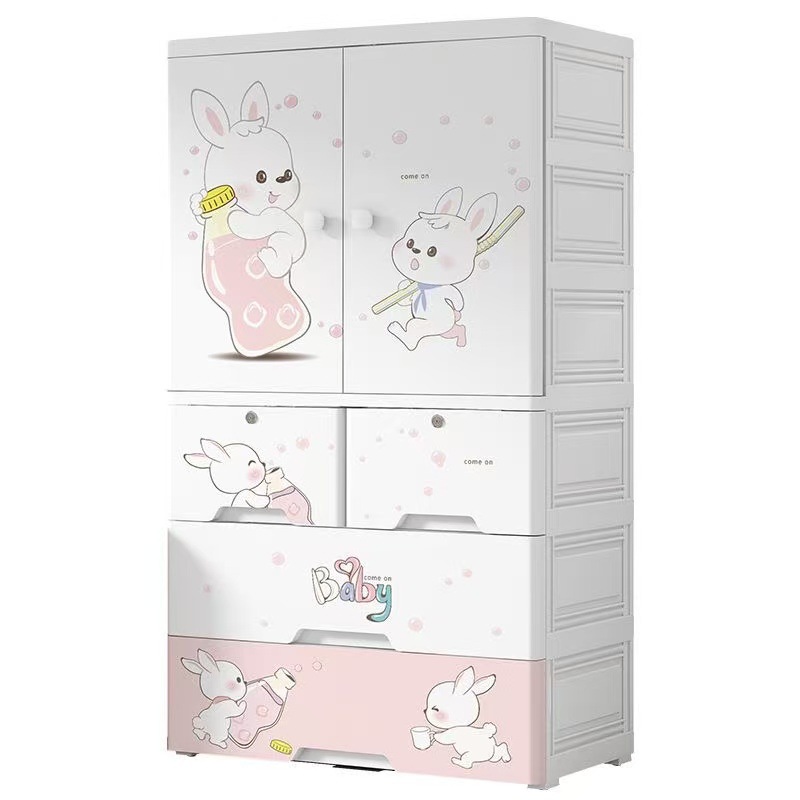 Aumentar el armario de dibujos animados para niños de 70 caras de ancho, armario de almacenamiento de ropa del dormitorio, juguetes, bocadillos, cajones multicapa, armario de acabado