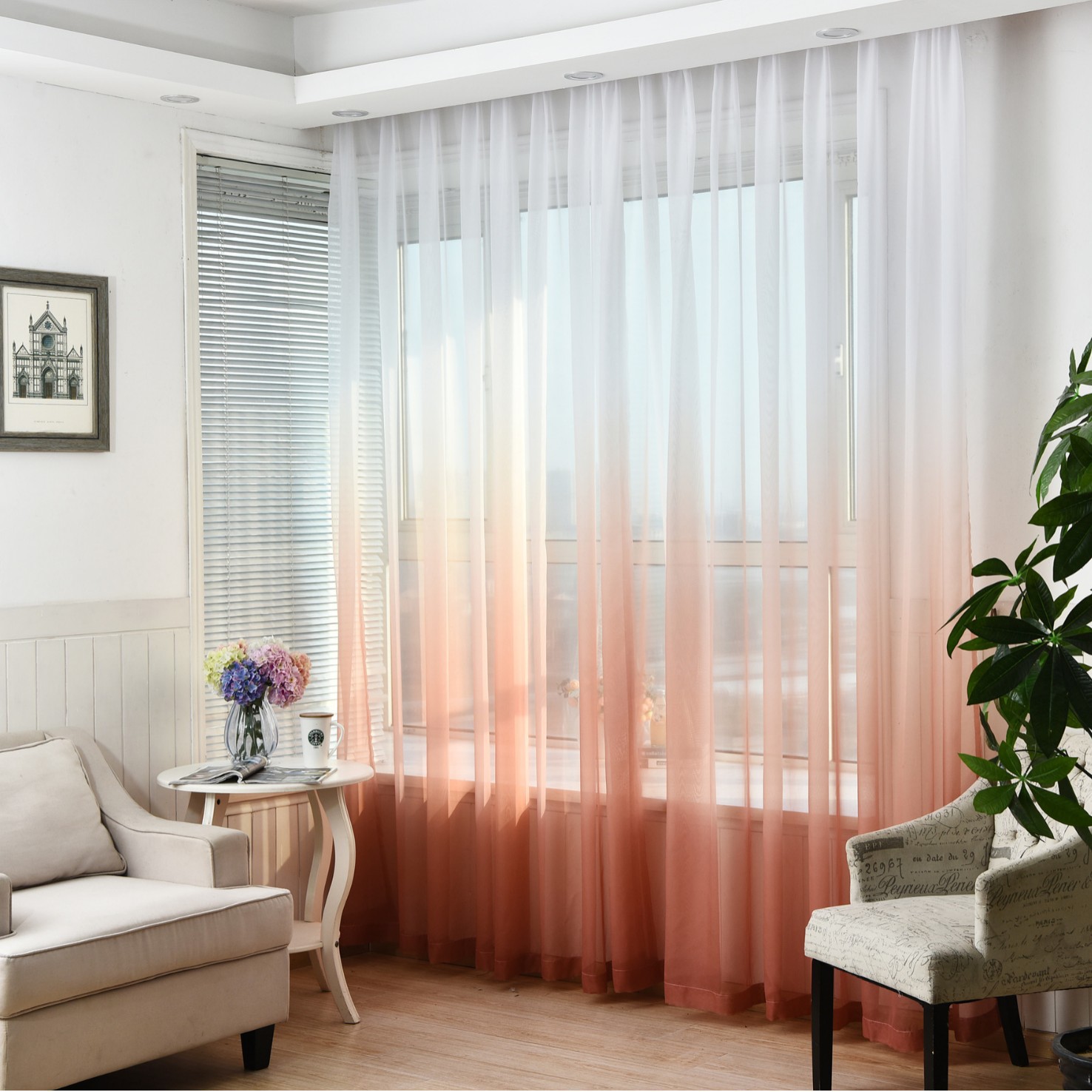 厚い特麗倫の紗のグラデーションの色を厚くします。窓の紗の客間の寝室は結婚祝いの工事の布を飾ります。