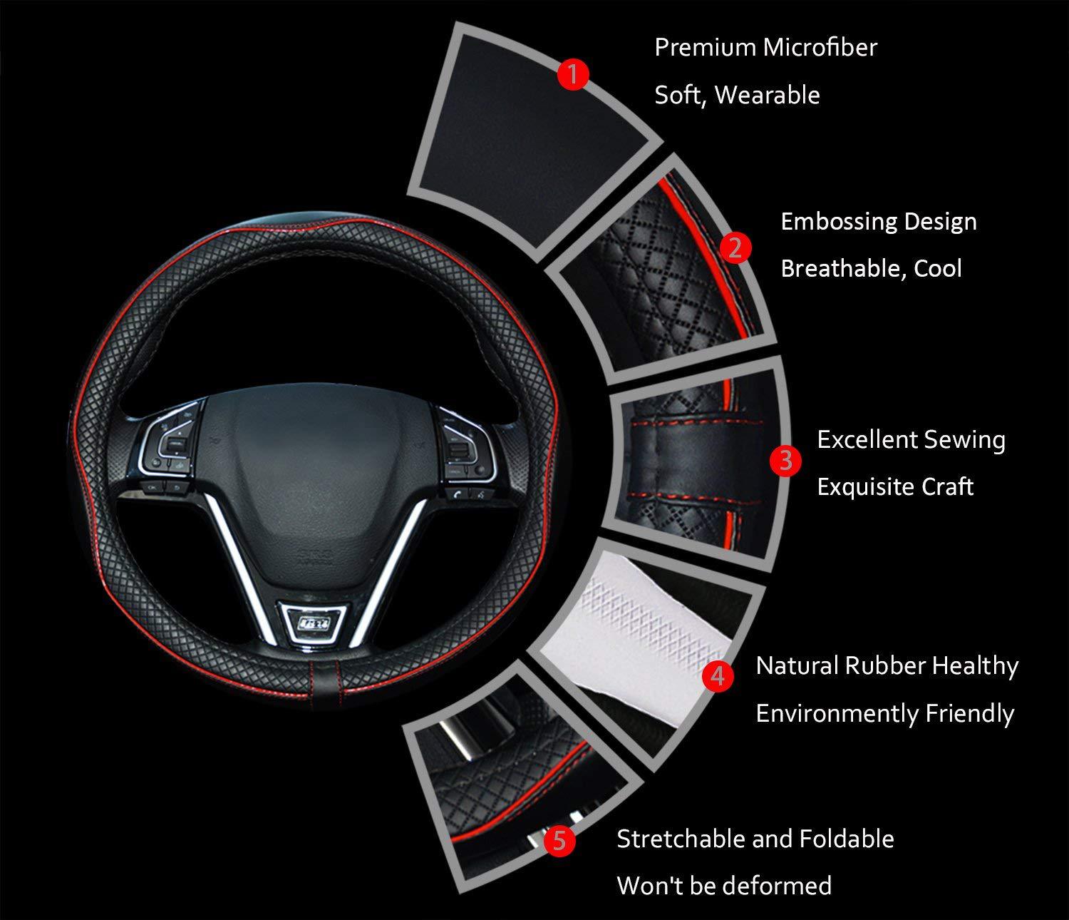 New Cross-Border Foreign Trade Car Steering Wheel Cover, Fashionable Diamond-Shaped Three-Dimensional Embossed Leather Car Handle Cover, Suitable for All Seasons