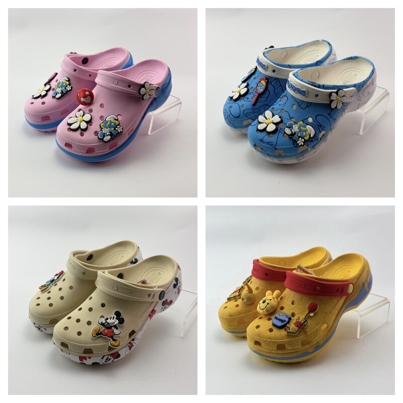 Cs Card Family Cloud Winnie the Pooh/Mickey/Smurf Print Clog Shoes for Women, Mid-Heel, Thick Sole, Height-Increasing, Non-Slip Cs Card Family Cloud Winnie the Pooh/Mickey/Smurf Print Clog Shoes for Women, Mid-Heel, Thick Sole, Height-Increasing, Non-Slip
