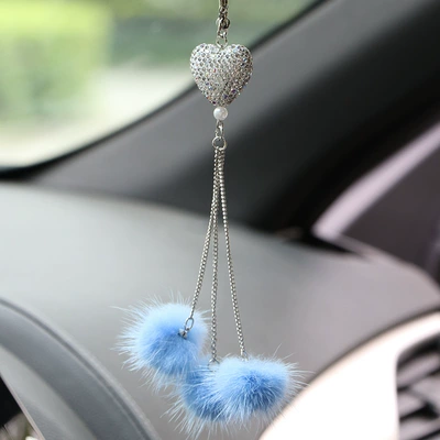 Personality DIY Girl Creative Diamond | Car hanging - diamond-studded-love-blue-mink-fur-ball