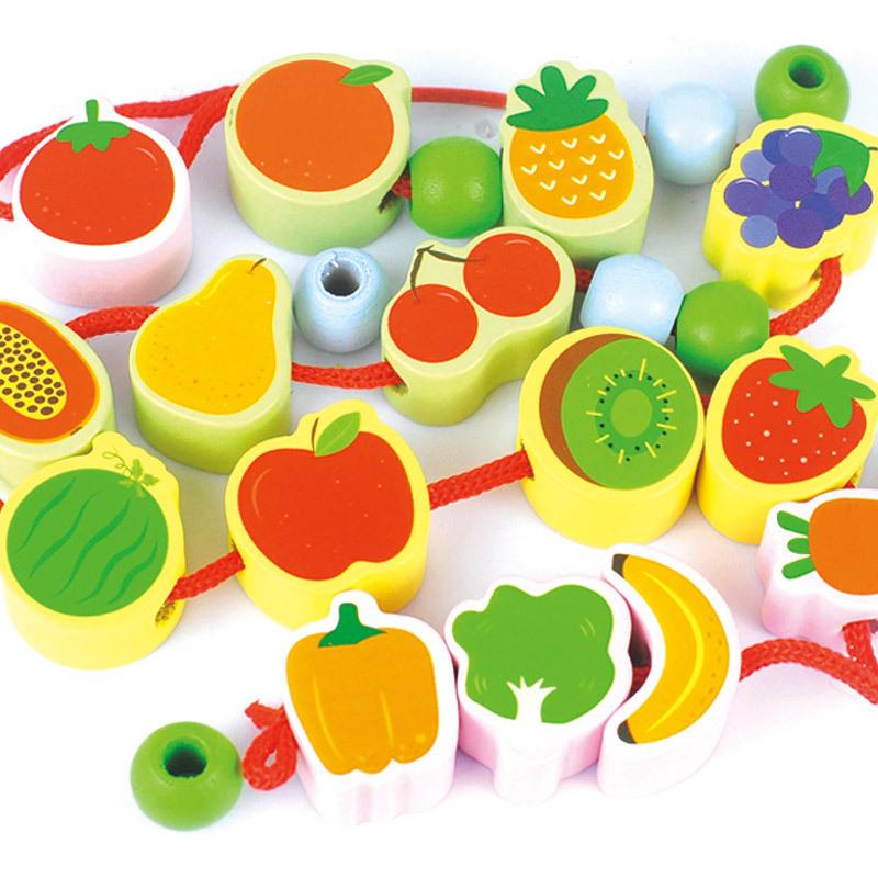 Educación temprana para niños, frutas, cuentas, arrastre, entrenamiento de movimientos finos de la mano del bebé, juego de cuerdas de partículas grandes