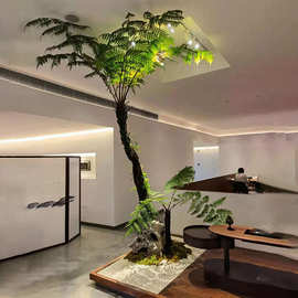 仿真绿植装饰中大型金毛狗蕨假树室内角落造景搭配深系风格可定制