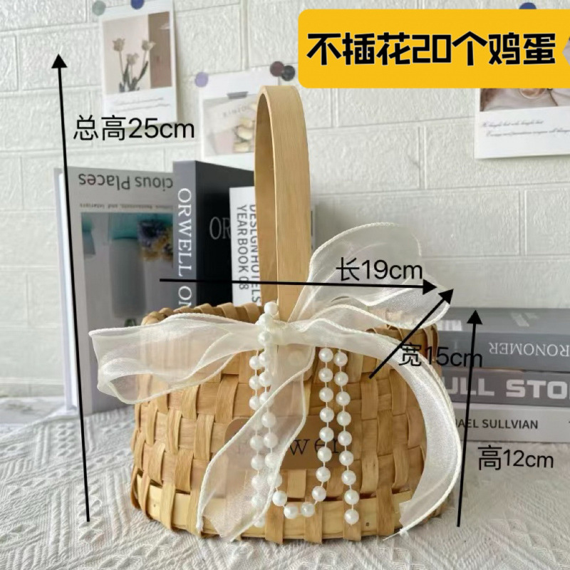 타원형 나무칩 - 꽃바구니 + 리본 + 꽃머드 + 진주