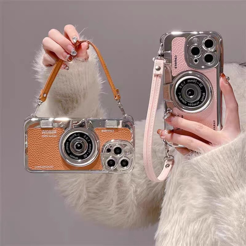 Suitable for Apple 17Promax Mobile Phone Case Iphone16 Retro Camera 15 Satchel Rope 14 Women's Air/13 Soft