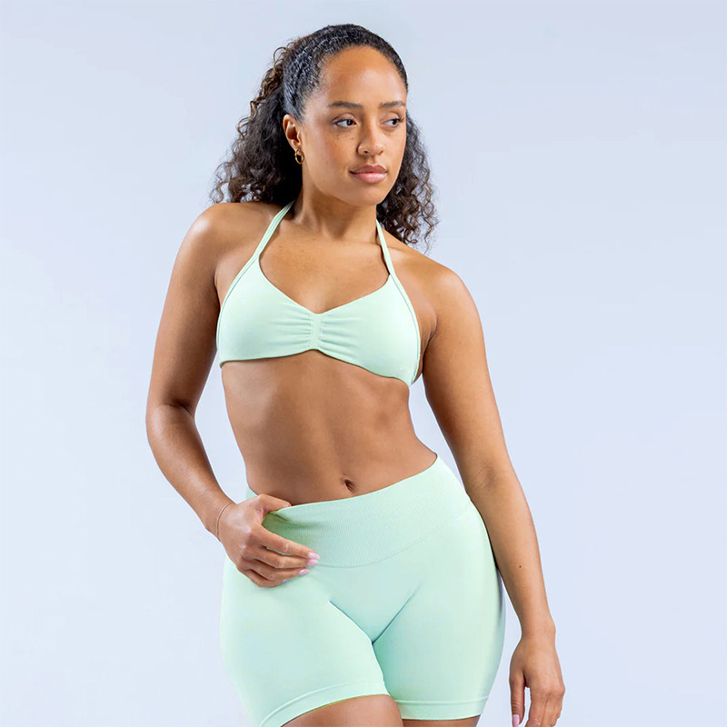 Seamless High-Impact Sports Bra – Ultra-Fine Matte Nylon, Halter Neck & Elegant Back Design, Maximum Support For Running, Yoga & Gym_desvips.com
