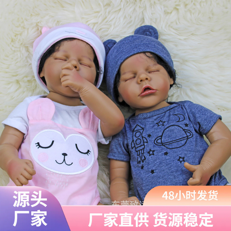Juguetes muñecas transfronterizas bebés 18 pulgadas muñecas africanas renacidas gemelos niños niñas simulación de venta caliente