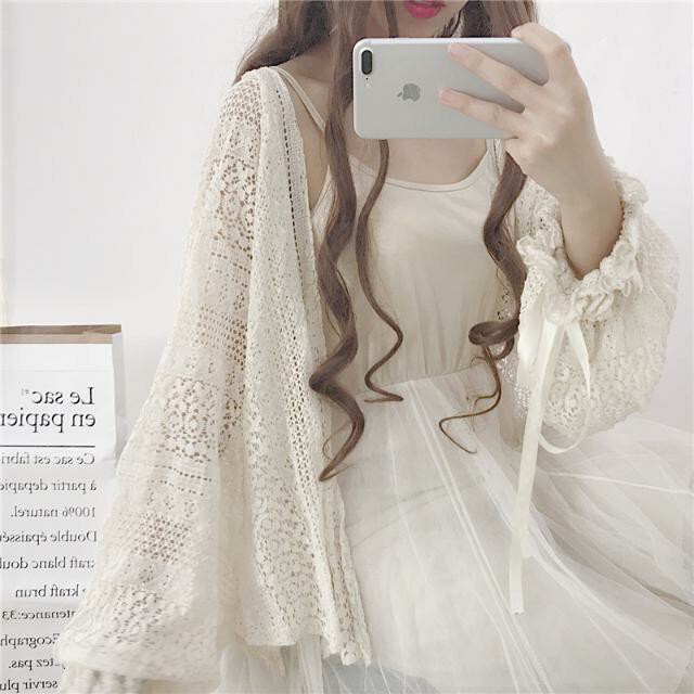 Lace Sun Protection Cardigan for Women in Summer, Loose Outer Wear, Thin Cut Out Blouse Jacket, Mid-Length Shawl, Large Size Fat mm Lace Sun Protection Cardigan for Women in Summer, Loose Outer Wear, Thin Cut Out Blouse Jacket, Mid-Length Shawl, Large Size Fat mm