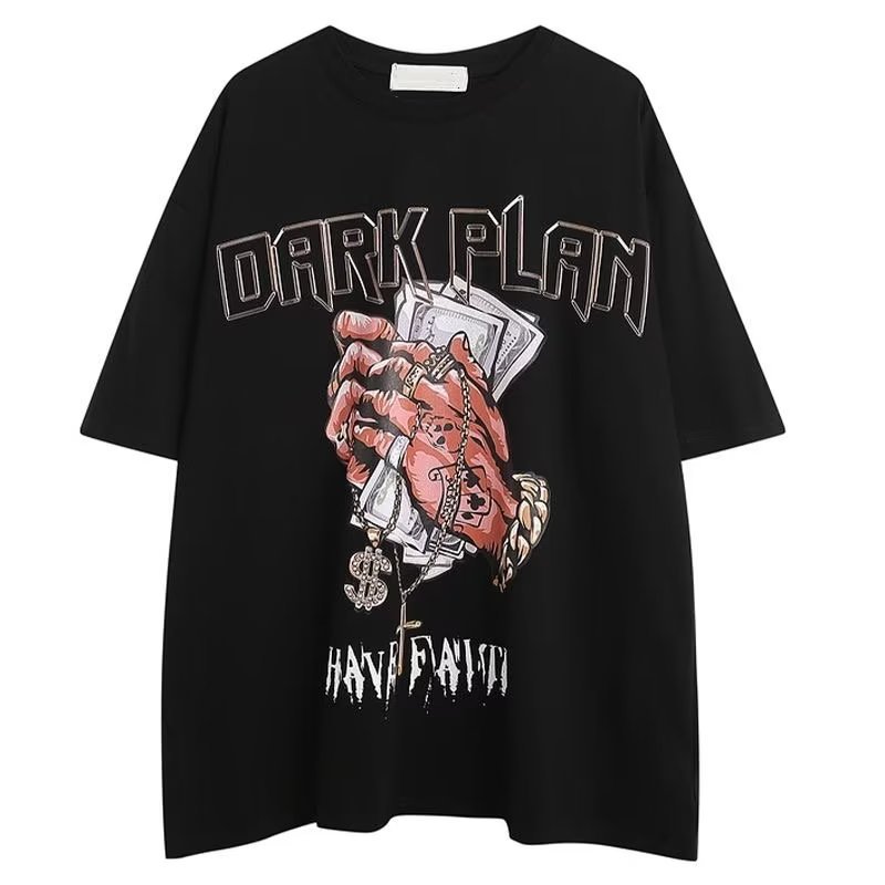 Europeisk oversized sommarkort T-shirt, bomullströja, lös halvärmad topp, herr- och damtopp_voghion.com