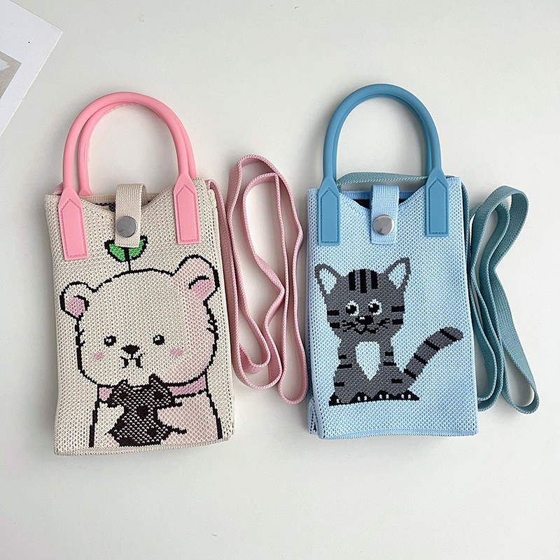 Bolsos móviles de mujeres lindos patrones de dibujos animados bolsos de punto bolsos mochilas casuales de moda bolsos de estilo exterior