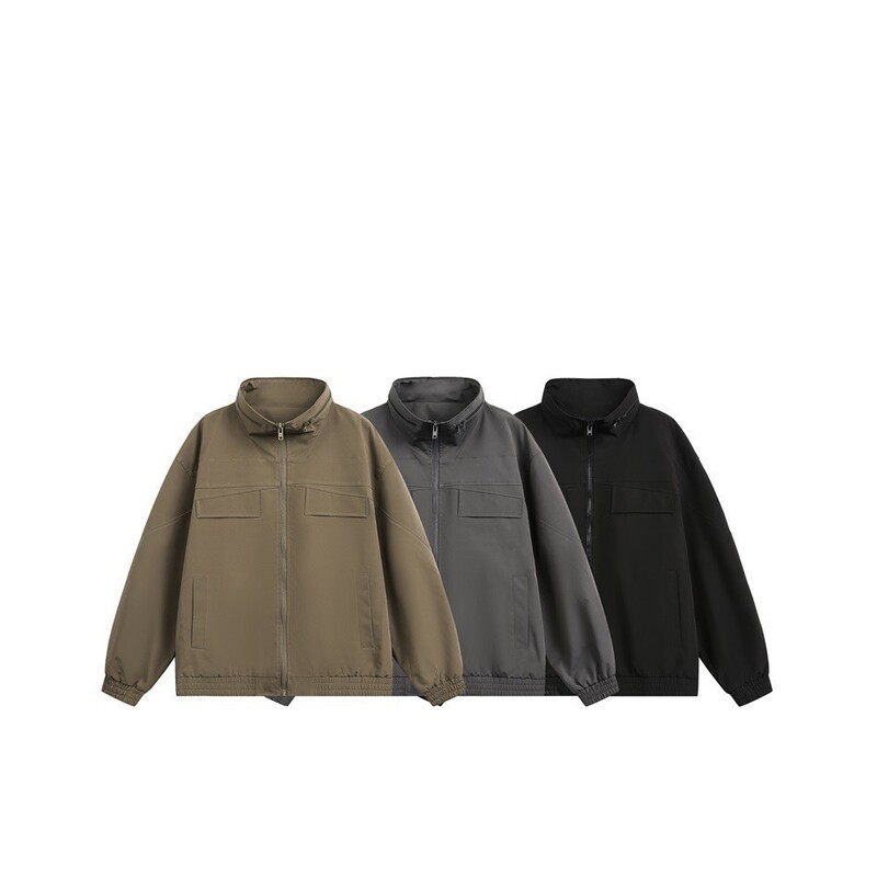 Amen, a niche designer, presents a retro stand-up collar, bullet-zipper work jacket for men, perfect for spring and autumn, a trendy outerwear piece