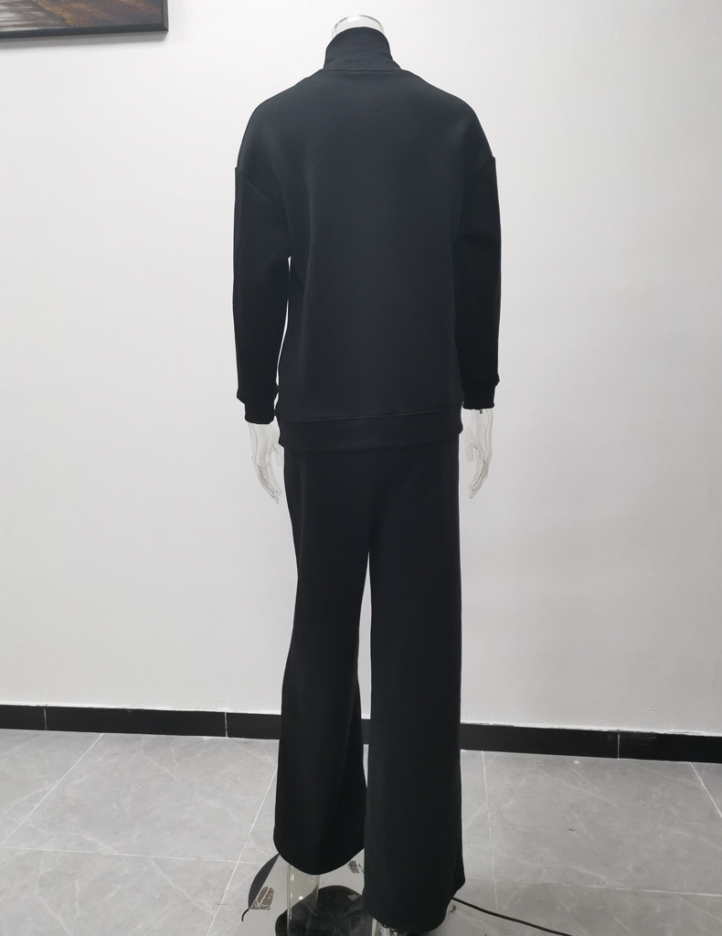 Women's Clothing long sleeved brown temperament wide leg pants fashionable loose high necked casual two piece sweatshirt_voghion.com