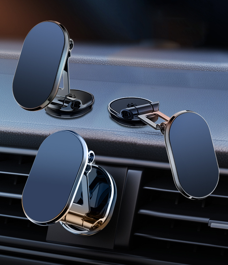 Car Foldableing Magnetic 360 Rotating Mobile Phone Holder with Alloy Super Strong Navigator Fixed Support Bracket Universal