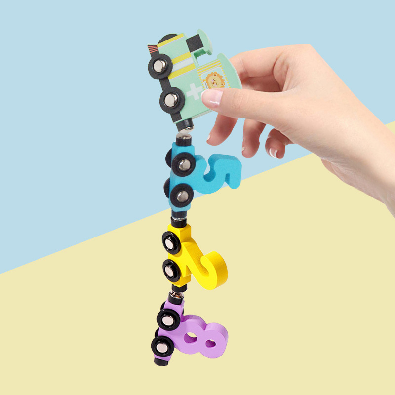 Niños de madera de 12-Sección de doble cabeza magnética tren digital 3-6 años de edad de juguete de jardín de infantes educación temprana