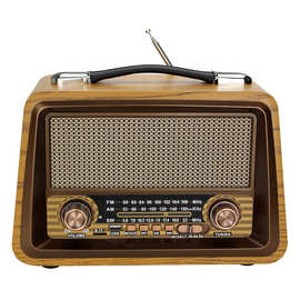 R-2066BT/木质复古多波段收音机 家用蓝牙音响老人台式插卡播放器