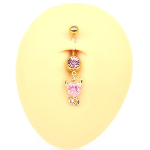 Gaibei European and American cross-border angel wings navel ring zircon little devil heart-shaped navel button peach heart navel nail navel ornament