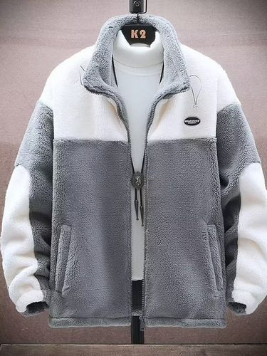 Lambskin Fleece Jacket Men's Winter Coat Cotton Padded Coat Men's Fleece-lined Cotton Padded Jacket Trendy Boys Loose Fit