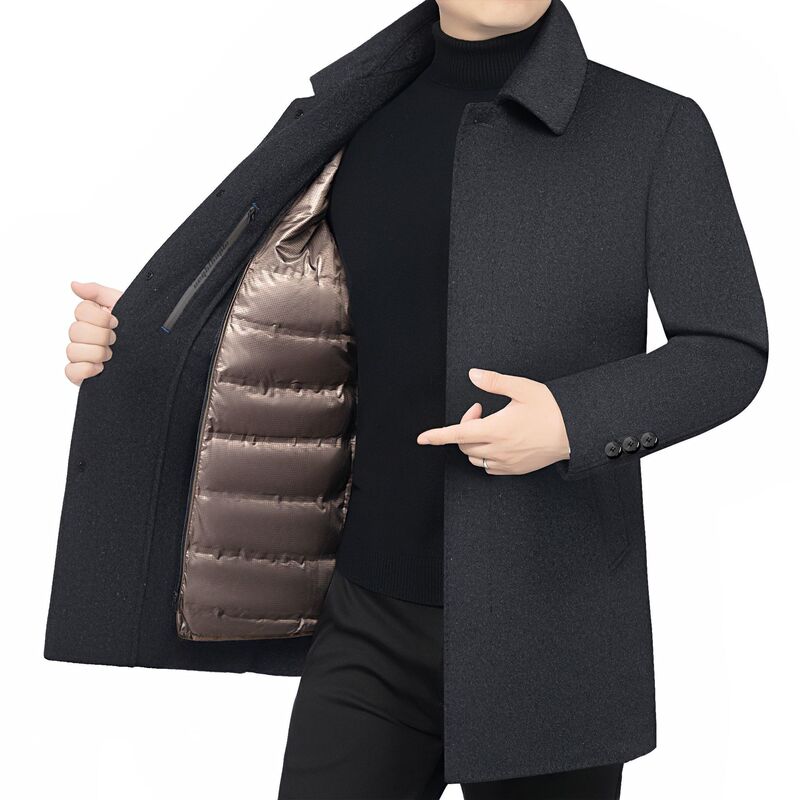 2025 Autumn and Winter Men's Double-Sided Woolen Sheep Wool Coat Men's Detachable White Duck down Liner down Jacket