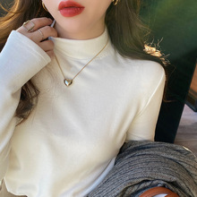 半高领打底衫女长袖加绒加厚修身显瘦秋冬德绒黑色内搭保暖上衣衫