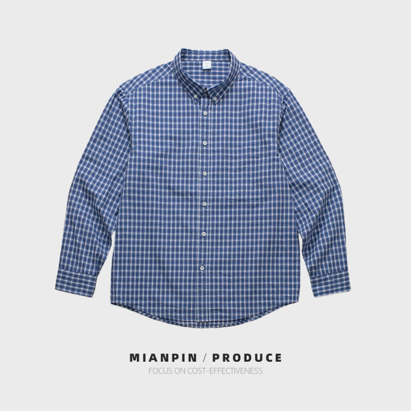 Spring and Autumn Men's Pure Cotton Plaid Long-Sleeved Shirt Casual Loose Washed Plaid Shirt Versatile Top Jacket D356