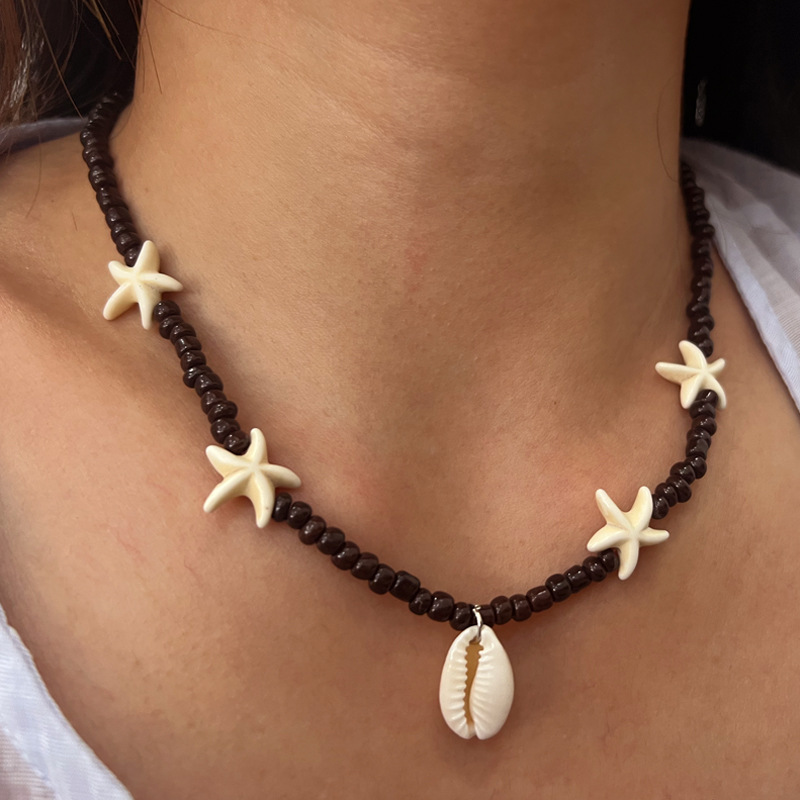 Bohemian Shell Starfish Bead Necklace For Women Handmade Collarbone_voghion.com