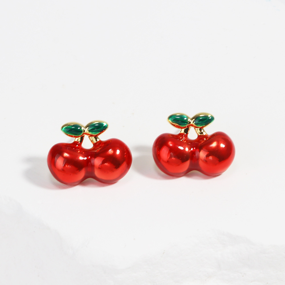 8g Weight Copper Ear Needle Material Ear Studs Classification 1 Pair Quantity Holiday, Daily Occasion Copper Material Cherry, Apple, Strawberry Pattern All Seasons Season Women's Gender Enamel Design Cute Style 1 Pair Cute Cherry Apple Strawberry Enamel Copper Ear Studs 6