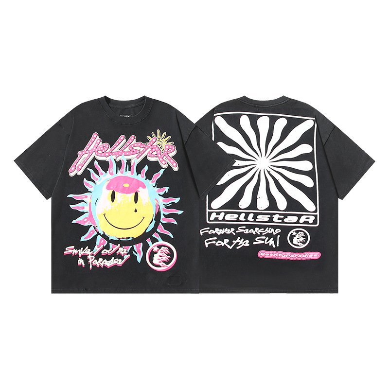 クロスボーダー Hellstar Tシャツ 2025年夏 欧米トレンドブランド レタープリント ゆったり半袖Tシャツ 男女兼用|undefined