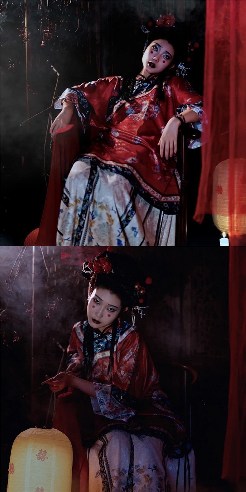 鬼新娘女鬼cosplay中式恐怖清汉女万圣节变装清朝古装红嫁衣服装-阿里巴巴