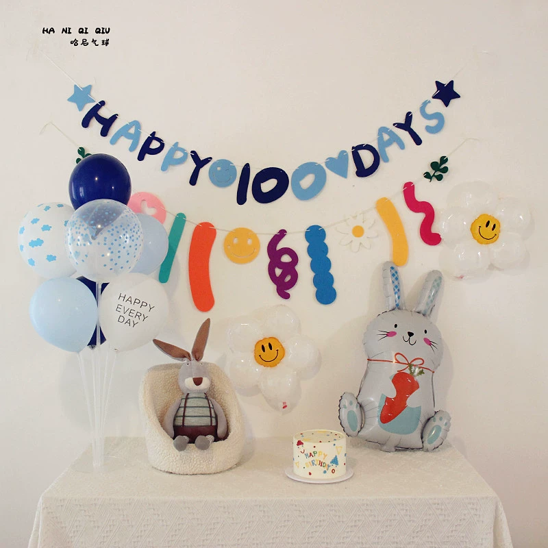 Украшение на 100-дневный праздник для мальчика, воздушные шары, флаги, фон для фото на столе в стиле латте-арт