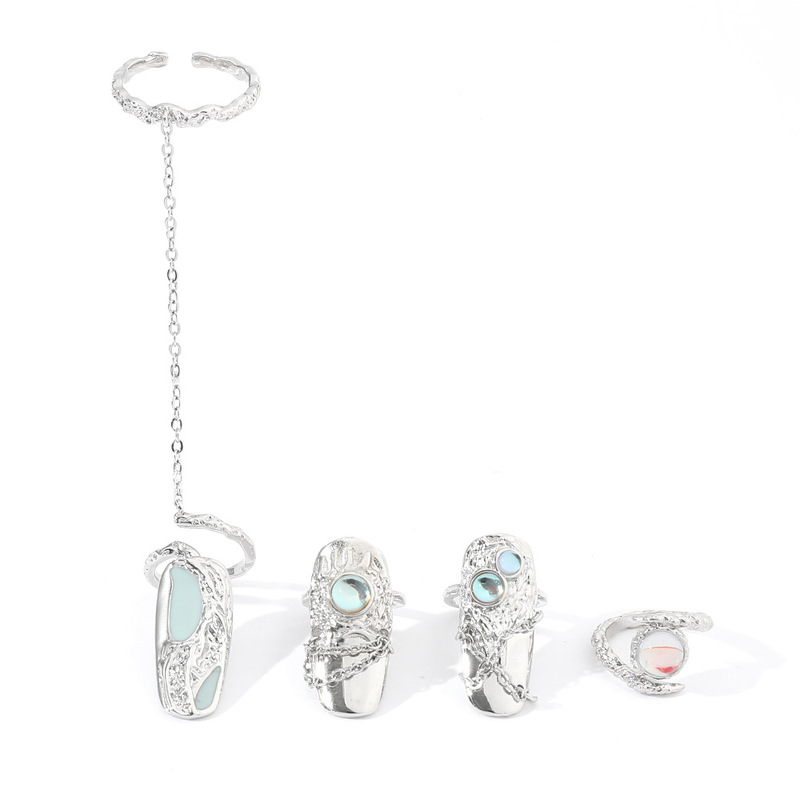 Blue Beads Nail suit Ring Niche Design Cold Wind Pair Ring Birthday Gift for Girlfriend