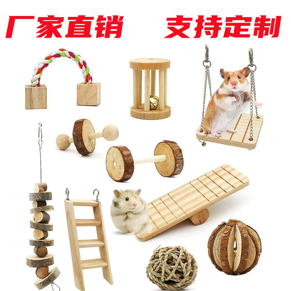 Комбинированные деревянные игрушки для хомяков, набор из 10 предметов, жевательные шпажки из яблочного дерева, качели, игрушки-качели, жевательные игрушки, шпажки для прорезывания зубов