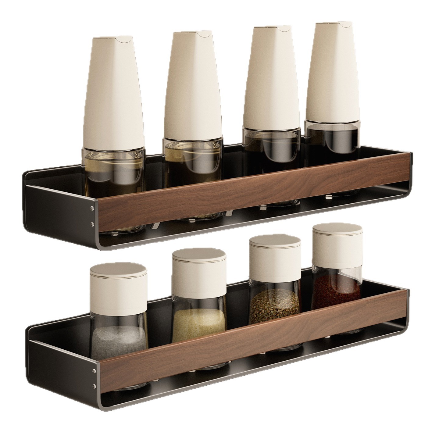 Estante de cocina de patrón de nuez condimento estilo antiguo sin perforación tipo pared multifuncional almacenamiento condimento rack