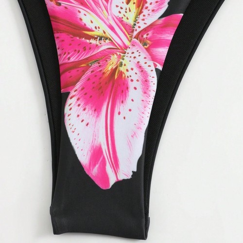 European and American style sexy printed three-piece swimsuit, charming Lily fixed edition printed design