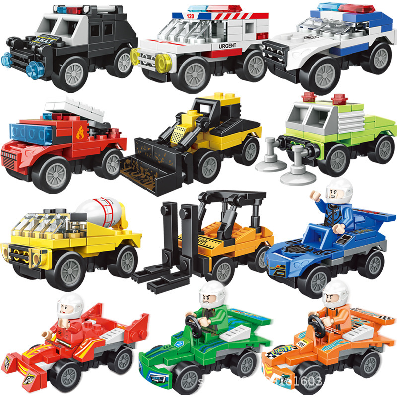 Children's Benefit Intelligence Assembled Small Particles Back Car Building Blocks Toy Car Model Engineering Car Racing Boy Gift