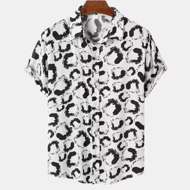Leopard 3D Printed Shirt Casual Fashion Summer Short Sleeve Hawaiian Beach Shirt Personalized Short Sleeve Loose Shirt