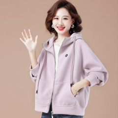 帽子付きコート付きの女性春と秋の薄いタイプ2025新型の大きいサイズの婦人服のゆったりとしたカジュアルなファッションのカーディガンの上着