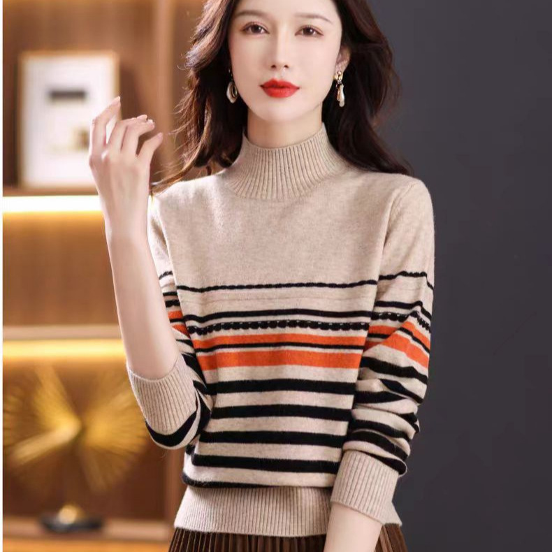 Cashmere Sweater for Women, New Autumn/Winter 2025, Half-Turtleneck Base Layer, Thickened Knitwear, Inner Top, Loose Jacquard Design Cashmere Sweater for Women, New Autumn/Winter 2025, Half-Turtleneck Base Layer, Thickened Knitwear, Inner Top, Loose Jacquard Design