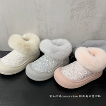 鞋口兔毛装饰全鞋亮片款保暖加厚雪地靴2025年冬款女童时尚大棉靴