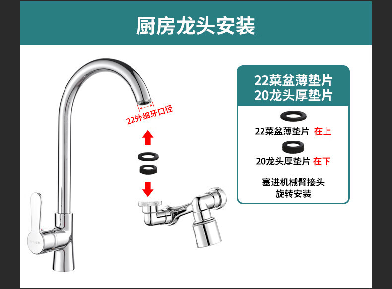 1080° mechanical arm universal faucet, rotatable water outlet, extended water nozzle, bubbler, anti-splash head, magic arm undefined