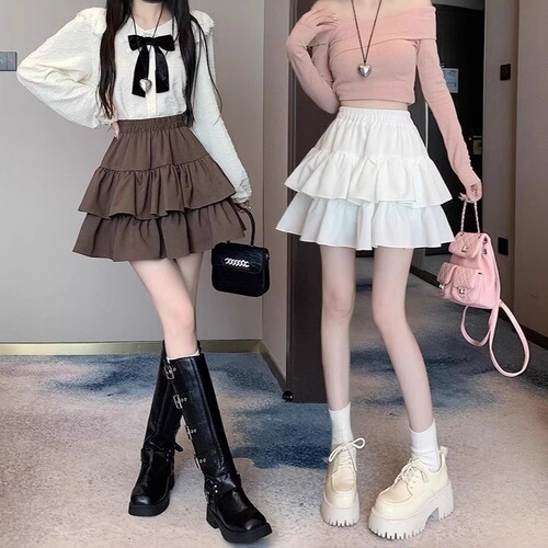 White pleated skirt for women's summer 2025 new style high-waist slimming a-line ruffled puffy skirt cake short skirt