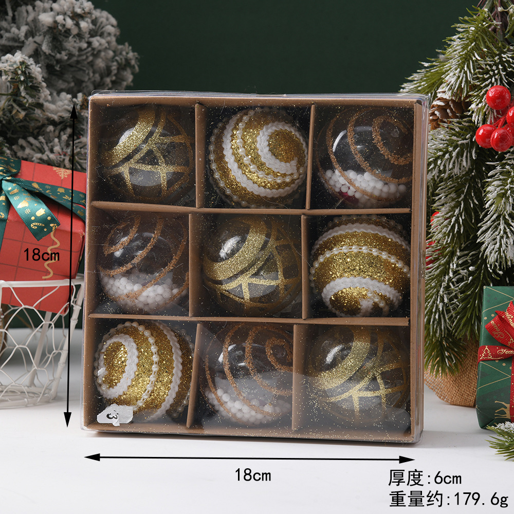 Adornos navideños transfronterizos de 6cm en caja de bolas navideñas pintadas colgantes de bolas decorativas escena tela al por mayor