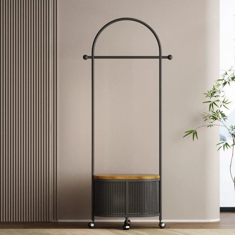 Вешалка для одежды, новая напольная вешалка для одежды, съемная вешалка для одежды, бытовая вешалка для одежды на колесиках для спальни, круглая рама, черный металл
