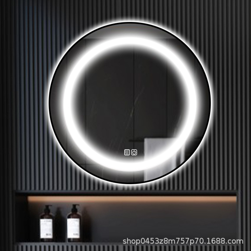Espejo redondo colgado de pared espejo de baño inteligente con lámpara LED pantalla táctil inductiva anti-fog luminiscente espejo colgado de pared