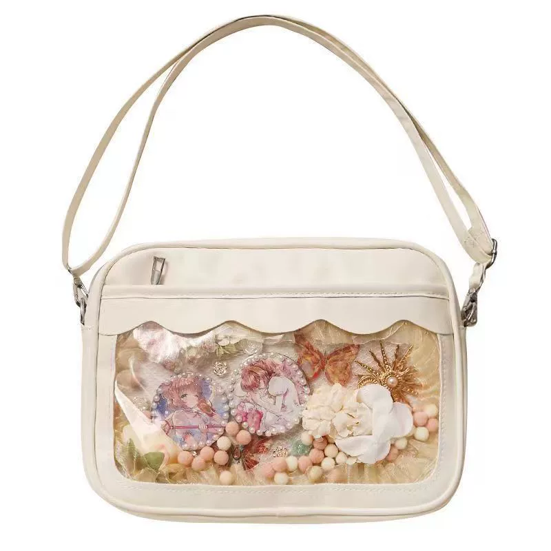 PU Transparent One-Shoulder Crossbody Bag, 28×20×7 cm, Japanese-style Cute Cartoon DIY
